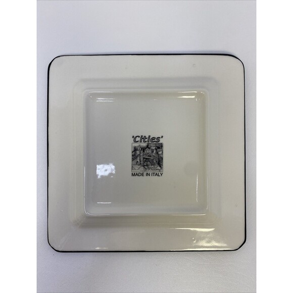 Brunelli Cities London Square 7.5 in. Plate Black White Made in Italy - Picture 3 of 4